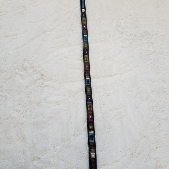 Brighton Black Leather Beaded Native American Styled Belt with Silver Buckle - Picture 2 of 9